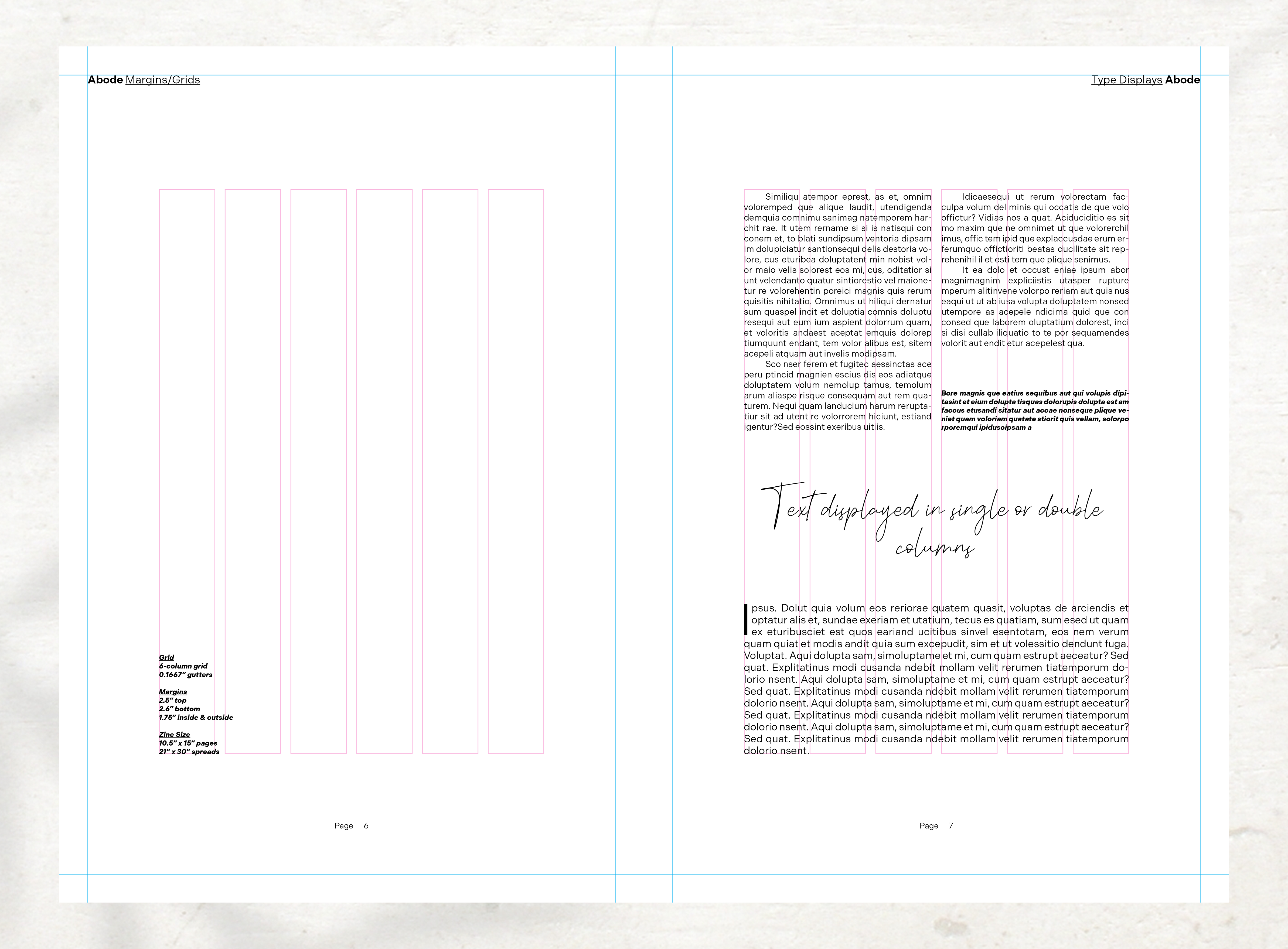 grid and margin display and layout for Abode Magazine
