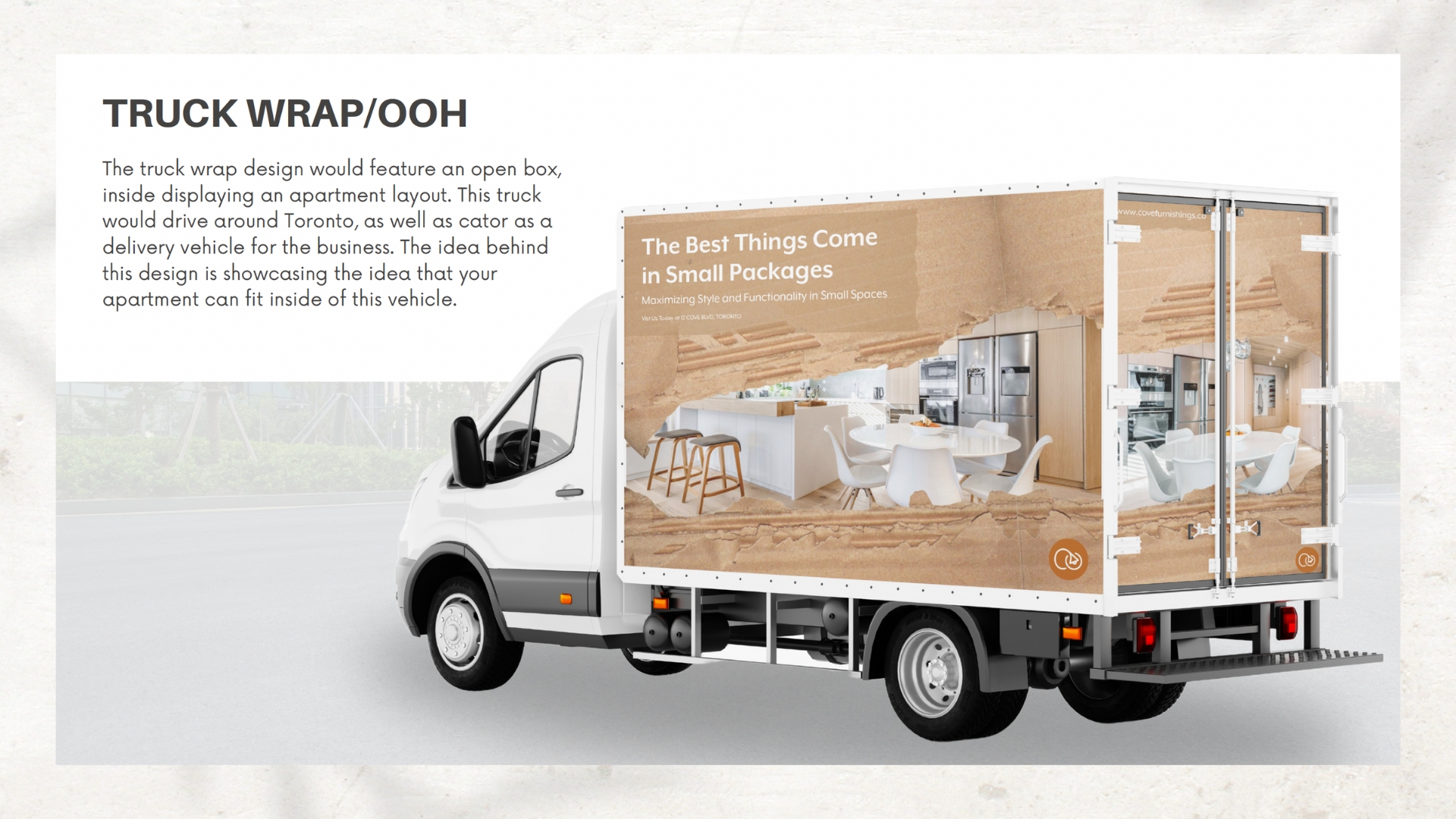 Truck wrapping, print form for box campaign.