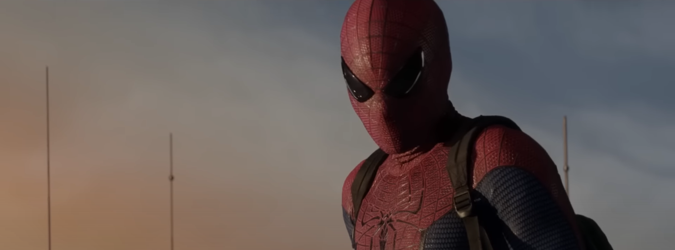 close up view of spider-man looking over city