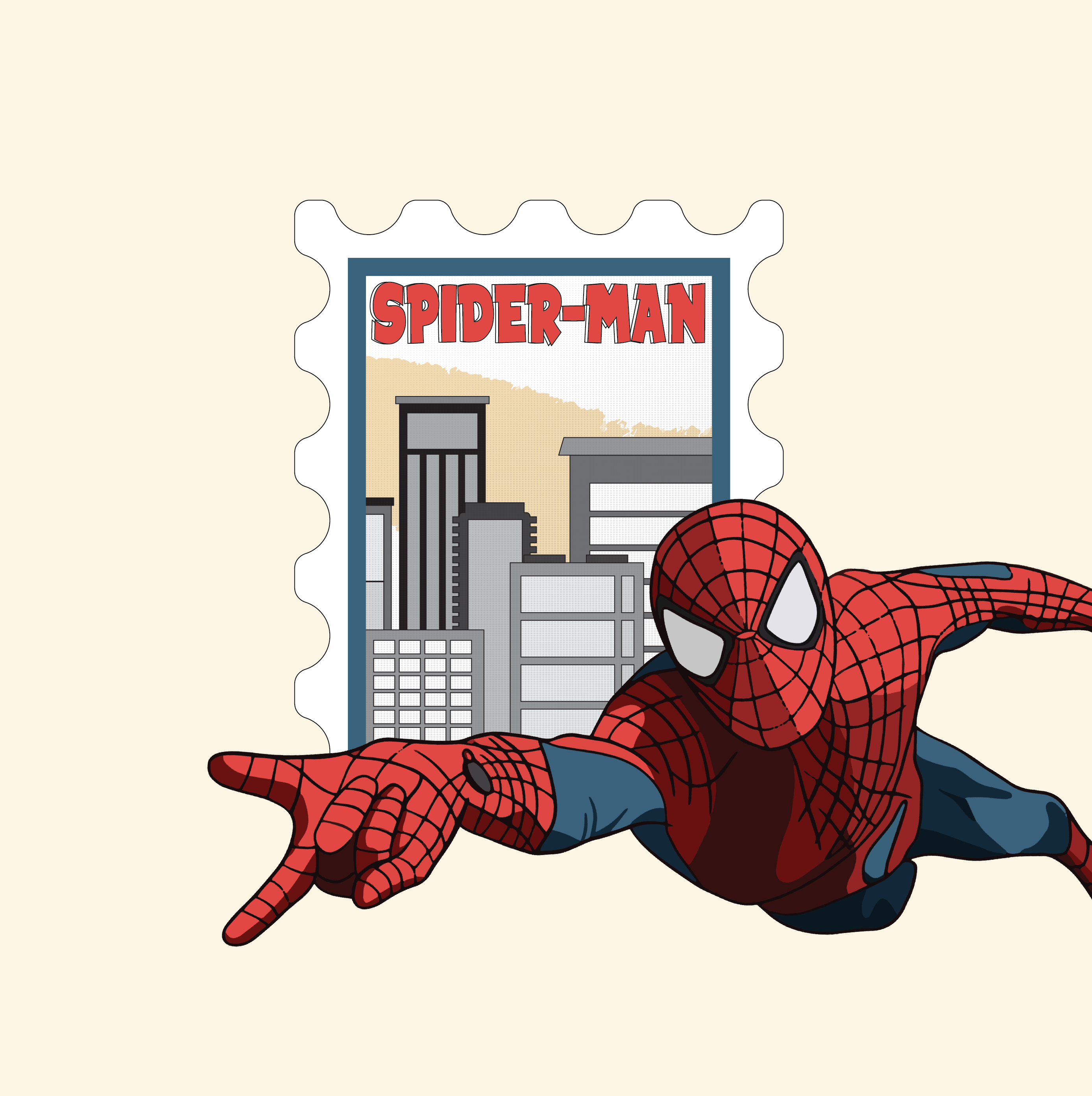 Spider-man stamp and illustration