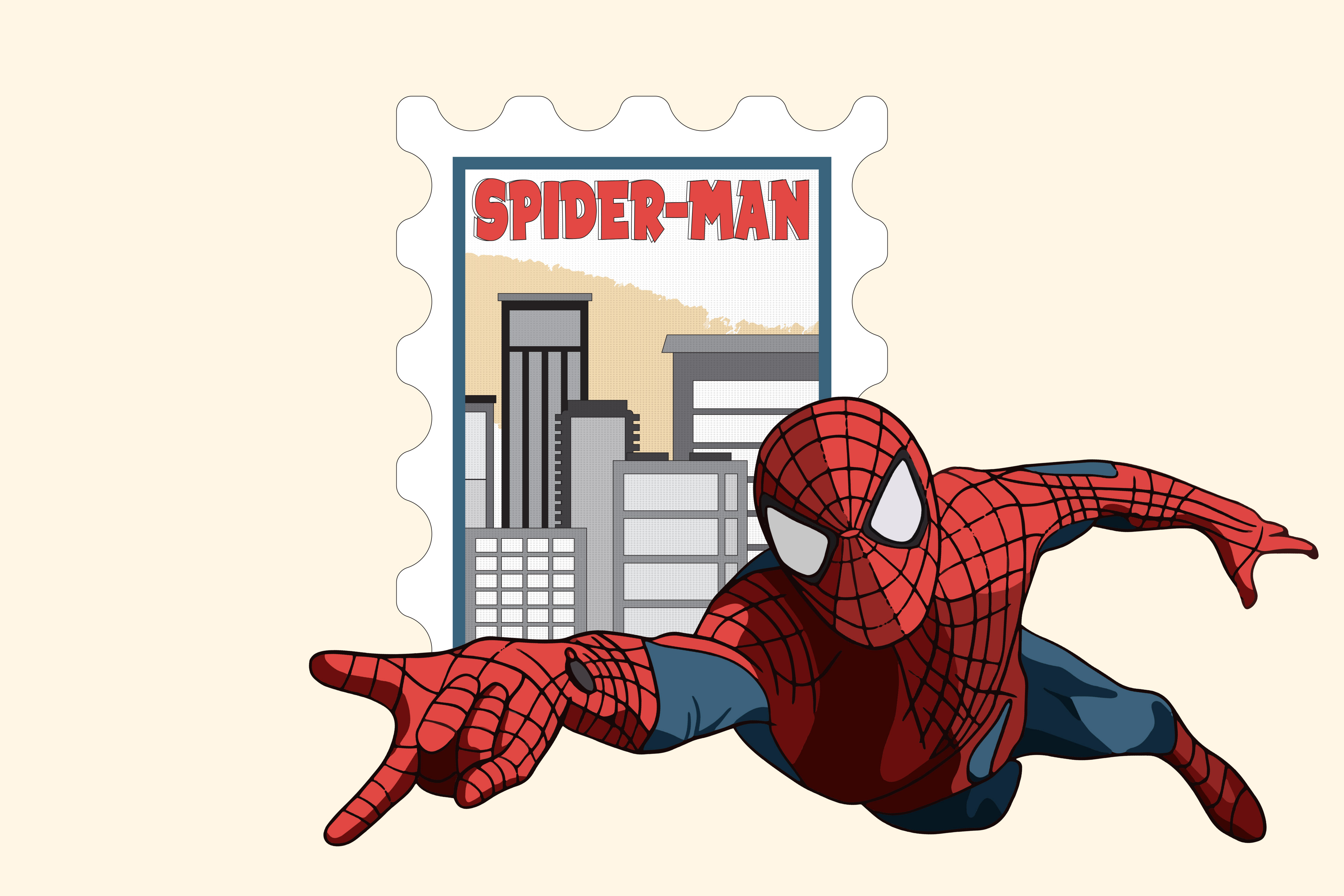 Spider-man stamp and illustration